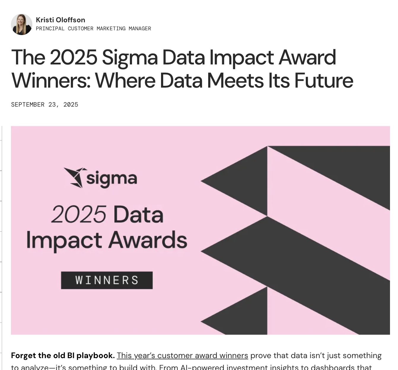 Sigma blog post: The 2025 Sigma Data Impact Award Winners