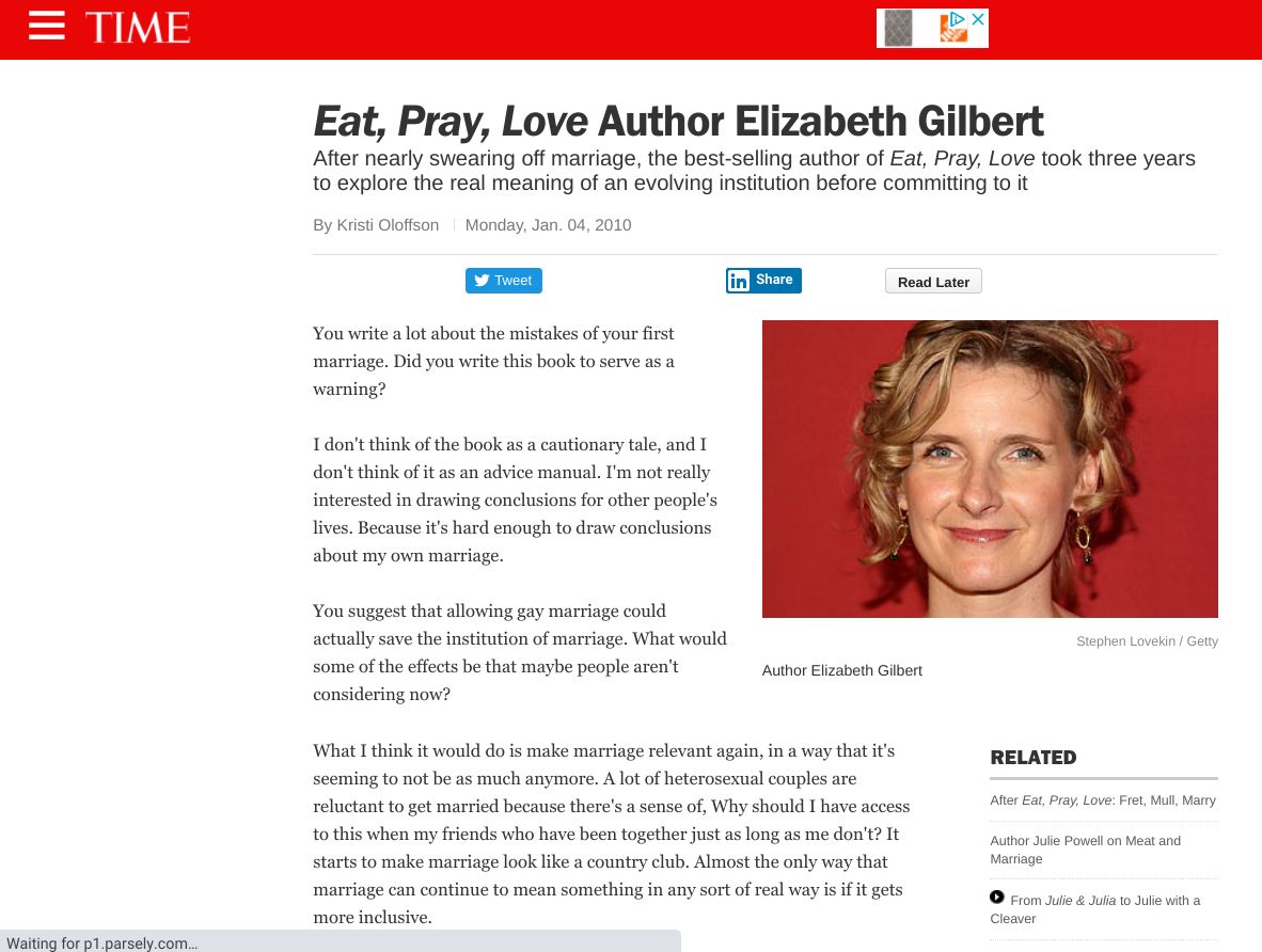 TIME: Eat, Pray, Love Author Elizabeth Gilbert